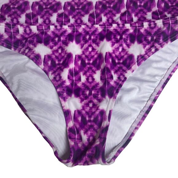 Victorias Secret Bikini Bottom Large Foldover Purple Abstract Print Hipster Pool - Picture 3 of 7